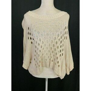 Uniq Womens Beige Nude Short Sleeve Holed Short Sleeve Sweater Top Small Medium